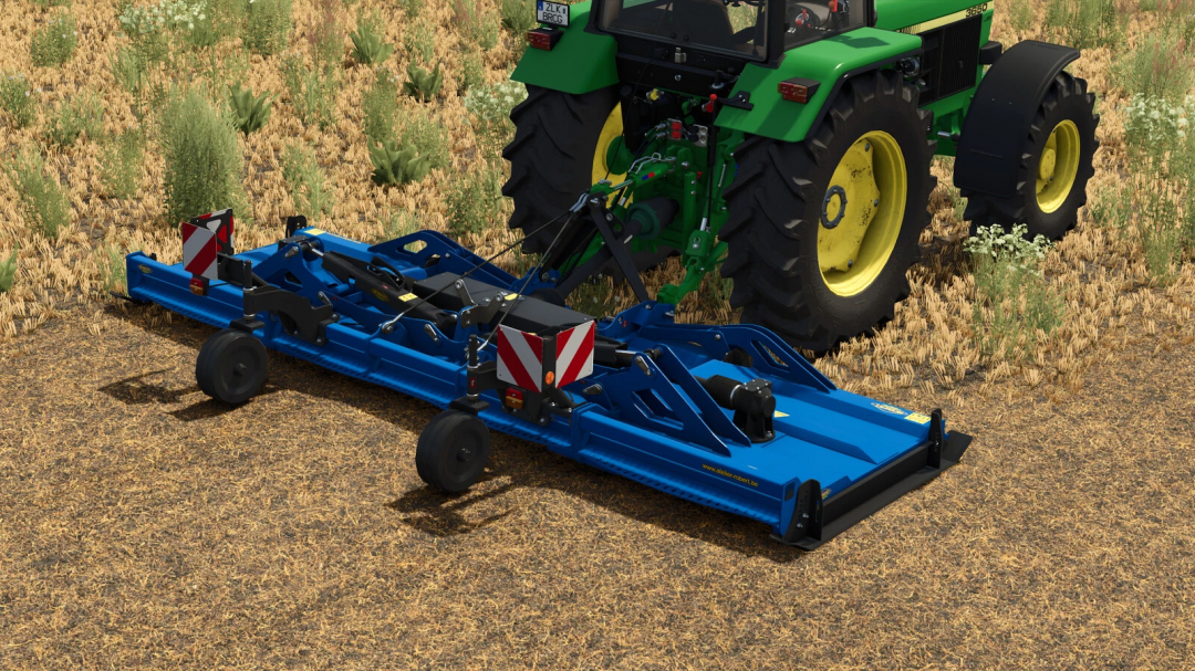 ROBERT F4700 mod in Farming Simulator 25, attached to a green tractor on a field.