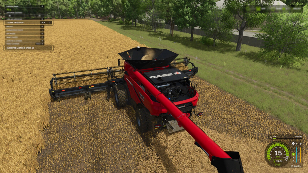 FS25 mod Real Speed Limit v1.0.0.0 showing a harvester in action on a wheat field.