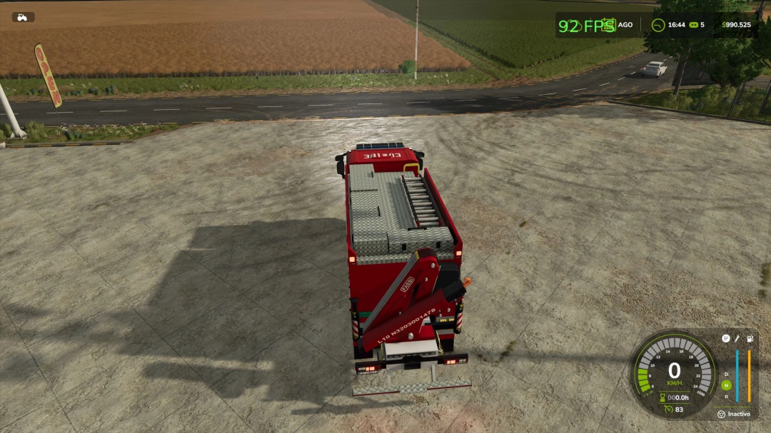 Top view of Renault 381P43 mod in Farming Simulator 25 on paved area.