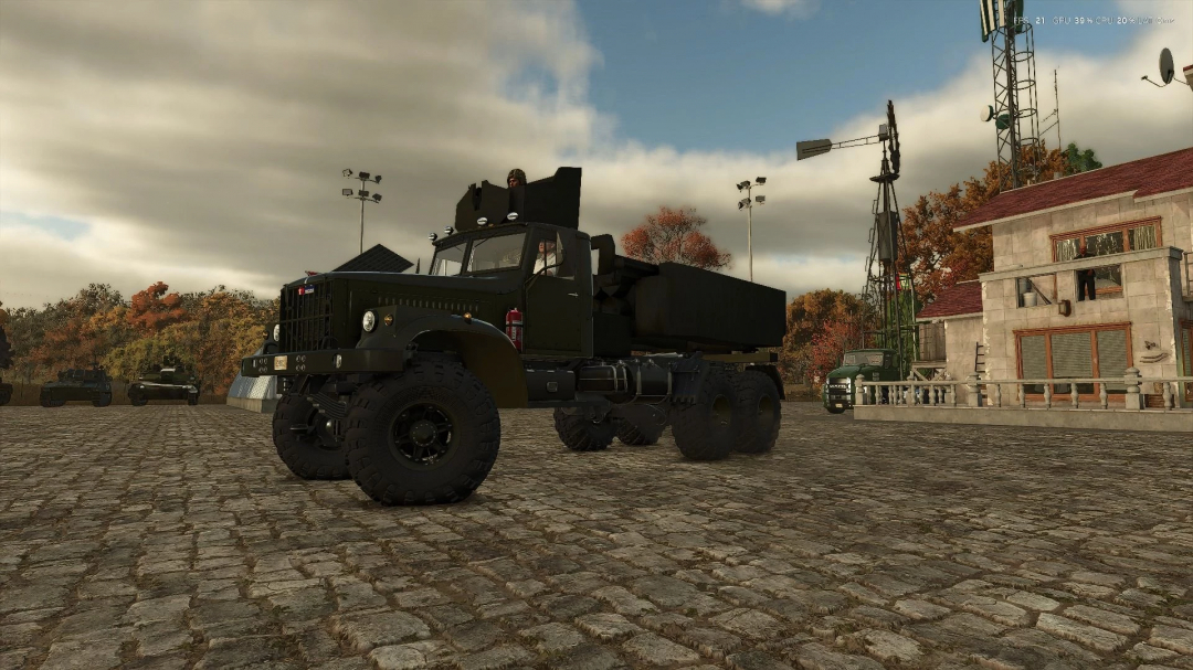 Russian military truck mod in FS25 game setting.