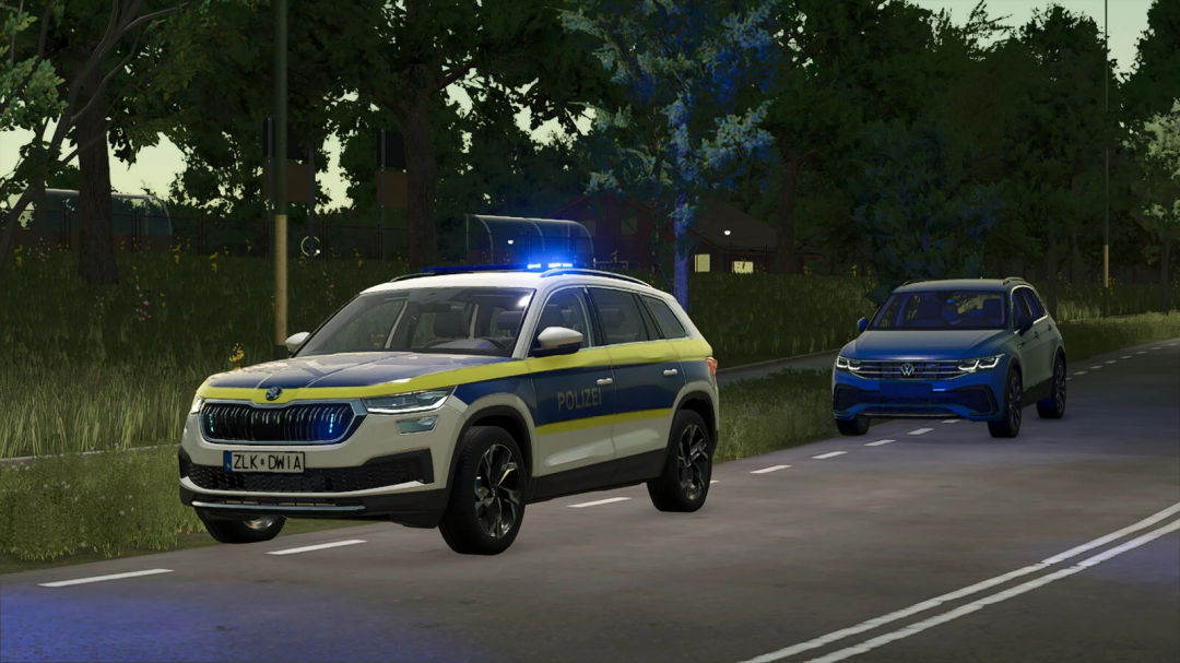 FS25 mods Skoda Kodiaq police car on road, Farming Simulator 25