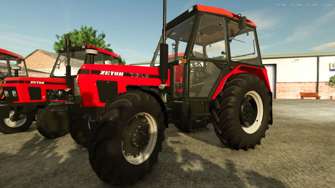 Zetor 5211-7745 tractor mod for Farming Simulator 25, featuring a bright red design in a farm setting. FS25 mods.