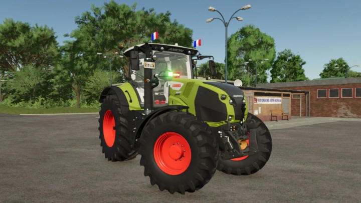 fs25-mods,  FS25 mod Claas Axion 800 v1.0.0.0 tractor in a parking lot, highlighting its design and features.