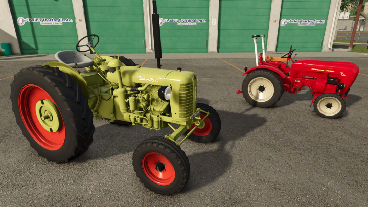 fs25-mods,  FS25 Classic Tractors Pack mod showing vintage green and red tractors in Farming Simulator 25.