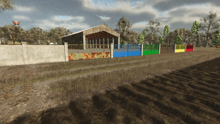 fs25-mods,  Concrete fences and colorful gates in Farming Simulator 25 mod Concrete Fences v1.0.0.0.