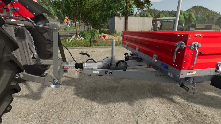 fs25-mods,  Close-up of a trailer hitch attachment on a tractor in FS25 mod Farm Rail Triangle v1.0.0.0.