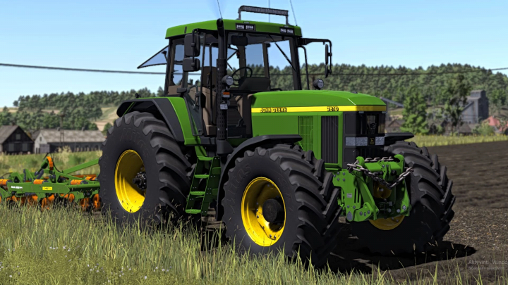 fs25-mods,  FS25 mods: John Deere 7010 Series Edit v1.0.0.0 tractor on a farm field in Farming Simulator 25.