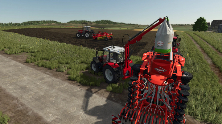 fs25-mods,  Farming Simulator 25 mod Lizard Bigbaglift lifting a large bag on a tractor in a field.