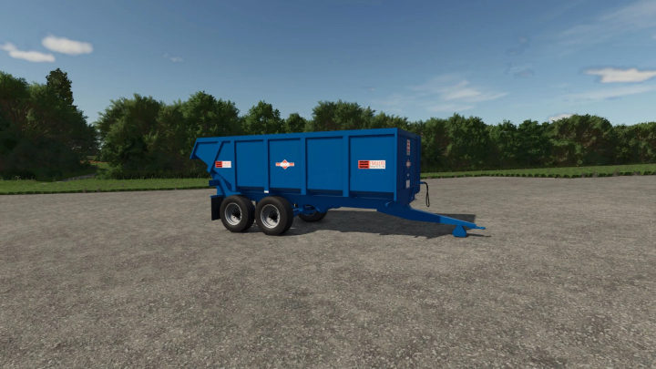 fs25-mods,  Blue Marston trailer in FS25 mod on paved area with trees in background.