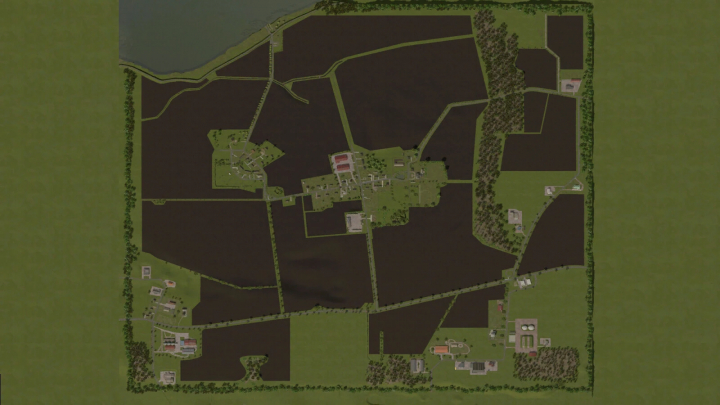 fs25-mods, Map of New Bartelshagen v1.0.0.0 mod for FS25 showing fields, roads, and buildings.