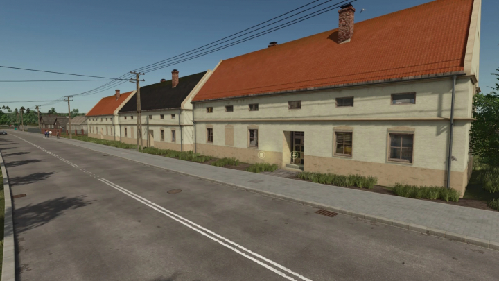 fs25-mods, FS25 mod Old Residential Building with red roof and sidewalk, Farming Simulator 25