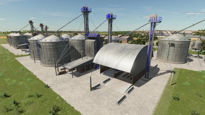 fs25-mods,  FS25 mod Package Mega Silo v1.0.0.0 featuring large silos in a farm setting.