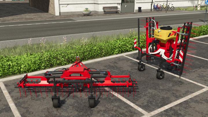 fs25-mods,  FS25 mods Saga NS Alpin Pack features red agricultural machinery parked on pavement.