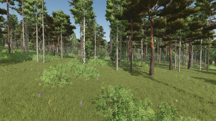 fs25-mods,  Silver Lake Forest mod for FS25 showing dense trees and greenery, enhancing Farming Simulator 25 with natural landscapes.