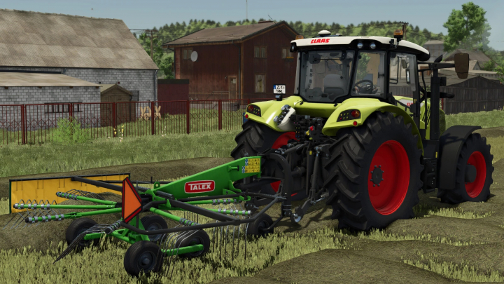 fs25-mods,  FS25 mod Talex Spyder 360 attached to tractor in Farm Simulator 25, showcasing realistic farming equipment.