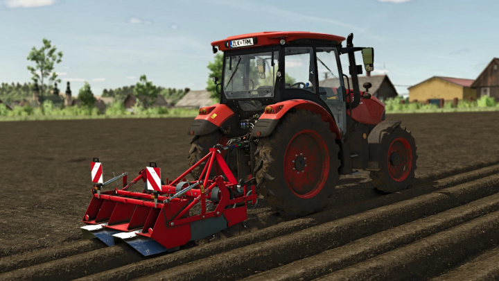 fs25-mods, Red tractor with Unia Forma 2 v1.0.0.0 mod in FS25 on a plowed field