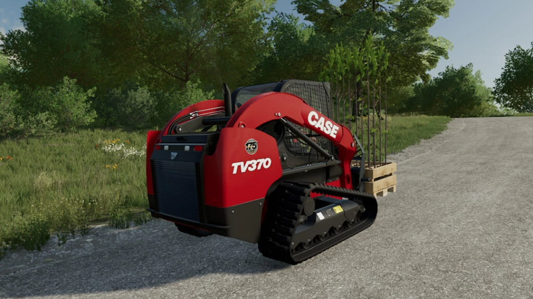 CASE Skid Steer Pack in FS22 game, featuring the TV370 model on a farm road.