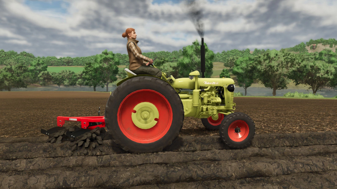 FS25 mods: Player drives a classic green tractor in Farming Simulator 25, Classic Tractors Pack v1.0.0.0.