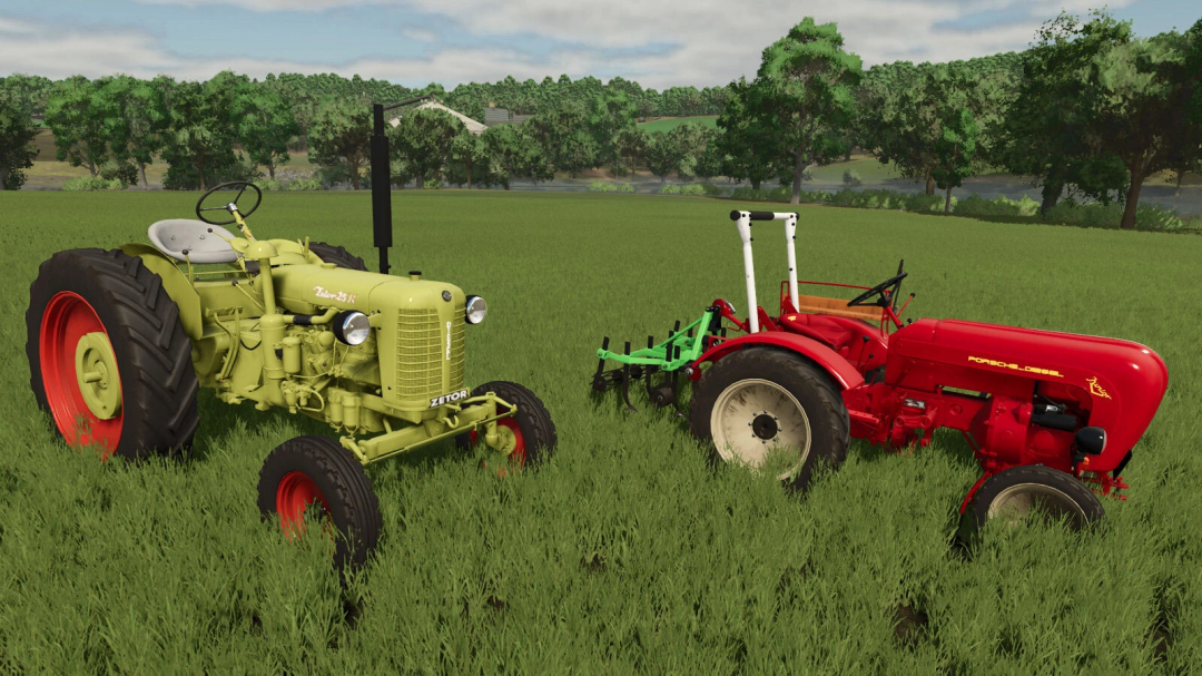 Classic Tractors Pack v1.0.0.0 in Farming Simulator 25 featuring vintage tractors on a lush field.