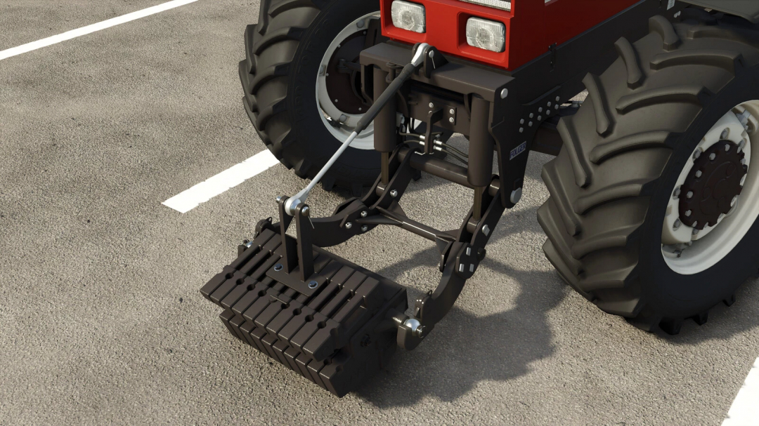 Fiat Weight mod for FS25, showing a detailed front weight attachment on a tractor.