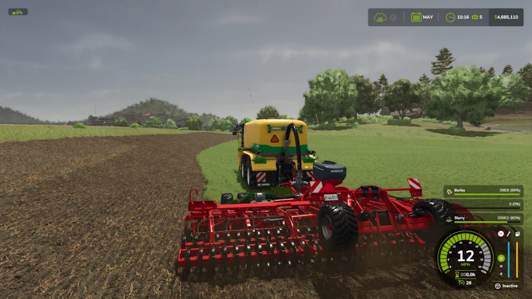 FS25 mod Horsch Joker 8RT v1.2.0.0 cultivating field with farming equipment in Farming Simulator 25.