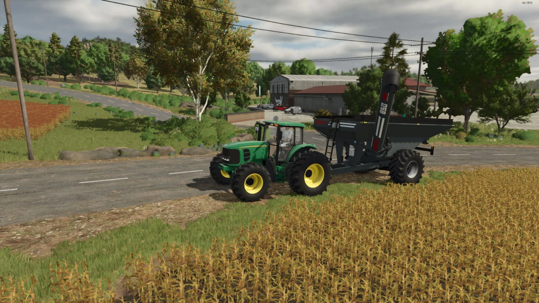 FS25 mods: John Deere 6J OLD v1.2.0.0 tractor on road near fields