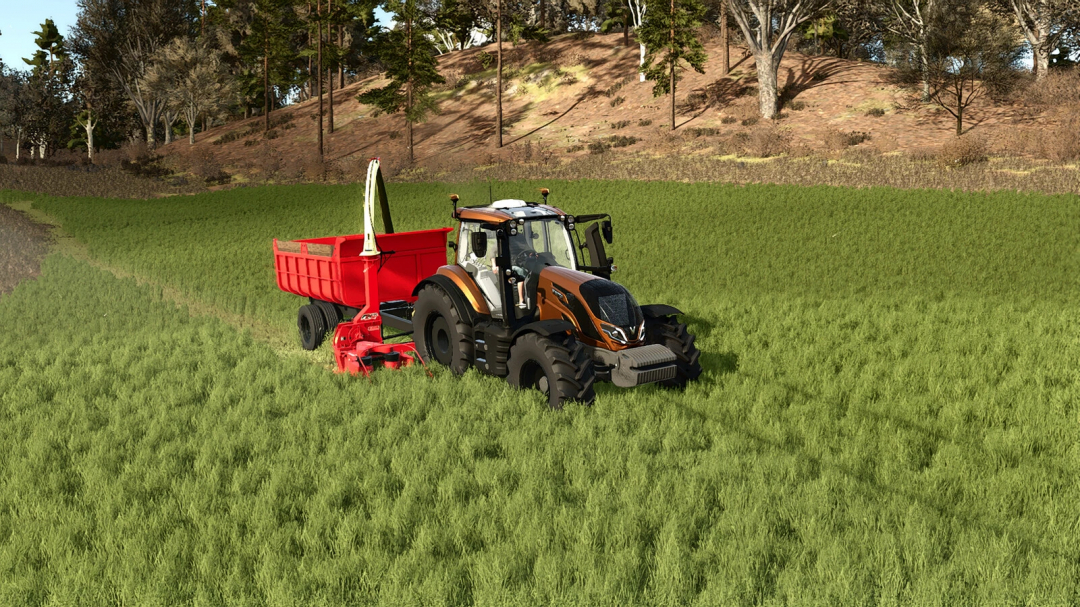 FS25 mods: Lizard FTN 1000 v1.0.0.0, a tractor with red attachment in a green field.