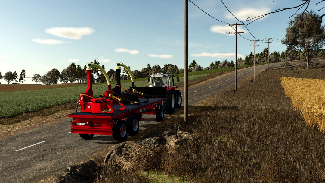 FS25 mod Lizard FTN 1000 v1.0.0.0 on a rural road beside fields and trees in Farming Simulator 25.