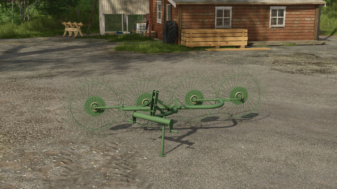 Lizard Z-240 mod in Farming Simulator 25, showcasing a green agricultural attachment on a farm.