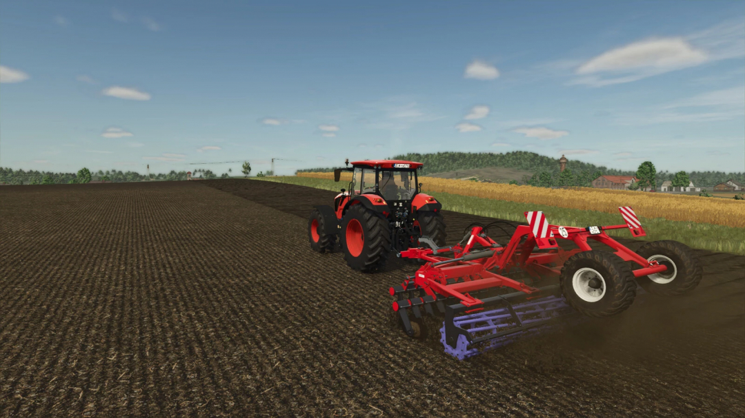 Madara Agro Princess v1.0.0.0 mod in FS25, showing a tractor working on a plowed field under a blue sky.