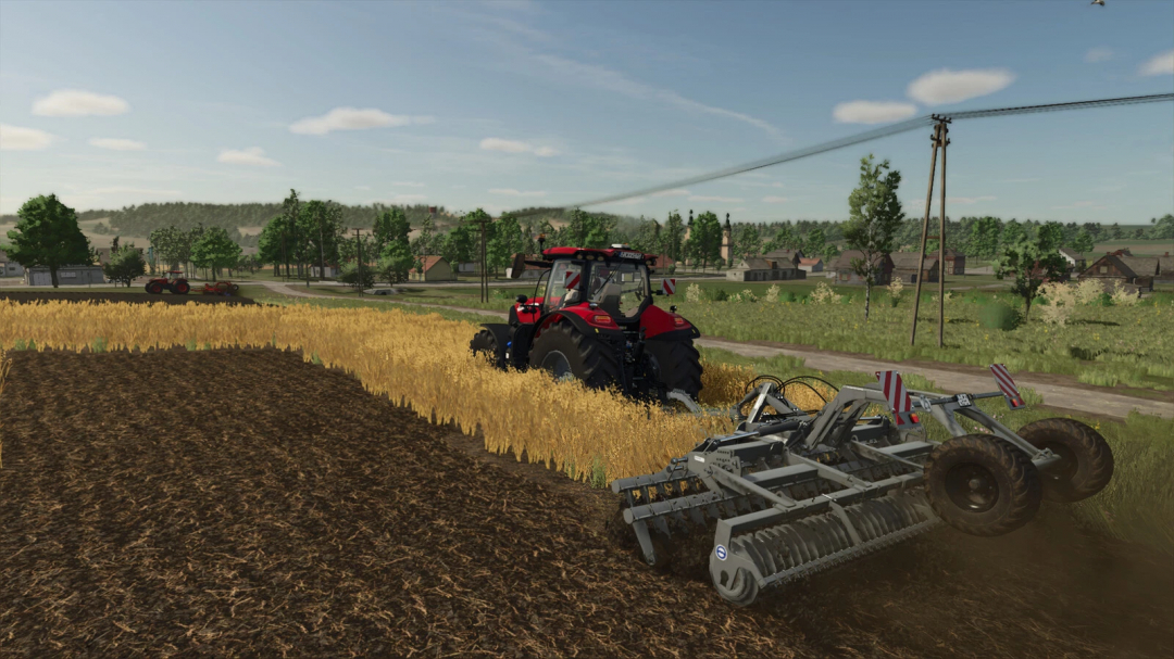 FS25 mod Madara Agro Princess v1.0.0.0, red tractor plowing field in Farming Simulator 25.