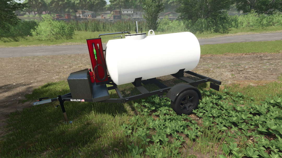 Marlon MC3 v1.0.0.0 mod for FS25 featuring a white tank trailer in a lush farm setting.