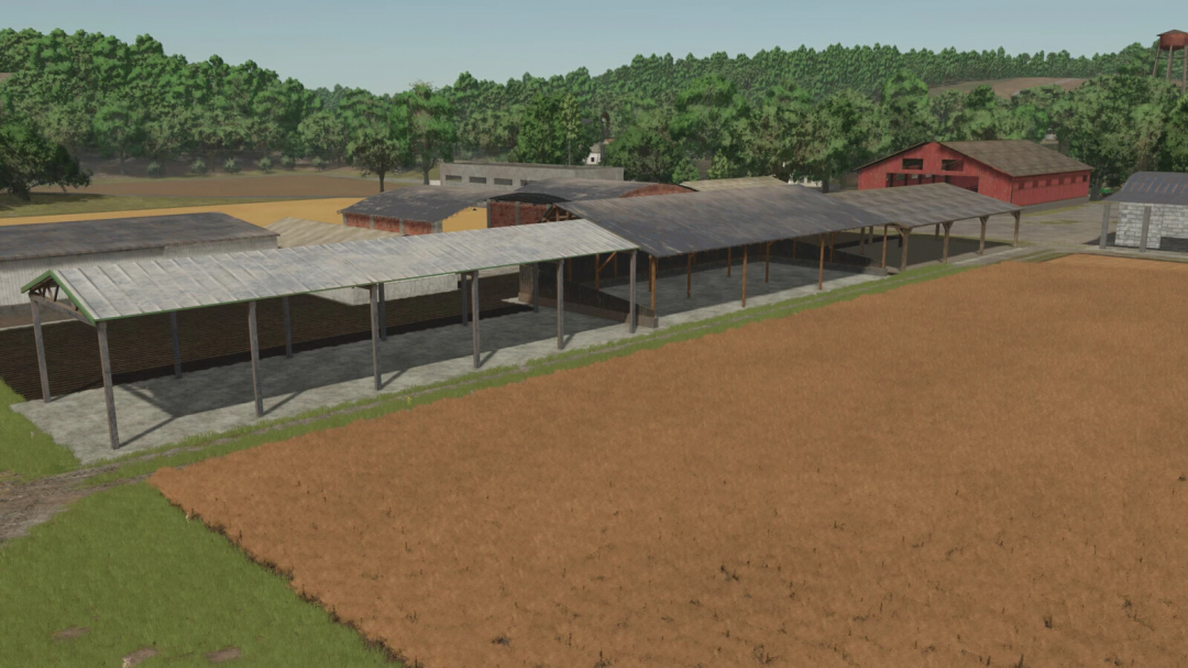 Old Time Shed Pack in FS25, featuring vintage barns on a farm landscape.