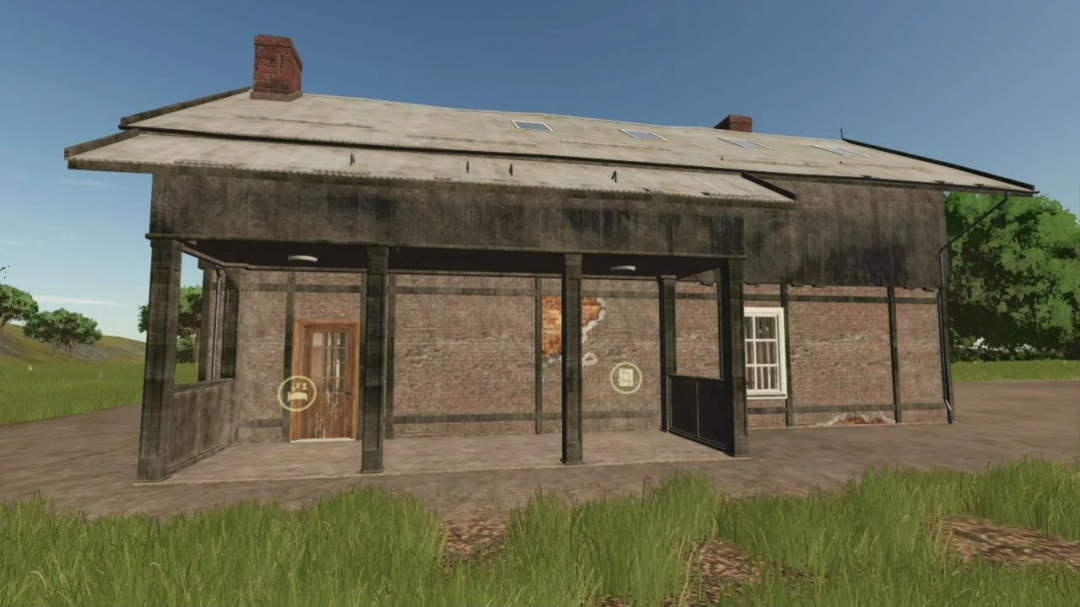 Old brick building mod in FS25, showcasing rustic architecture with weathered textures.