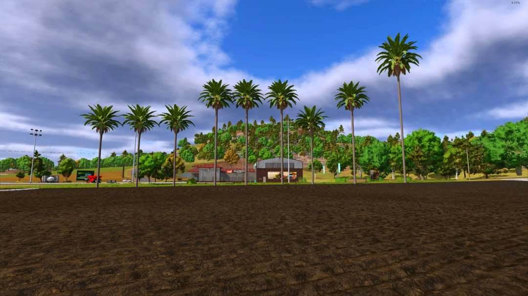 Palm tree pack mod for FS25, showcasing tall palm trees against a clear sky in Farming Simulator 25.