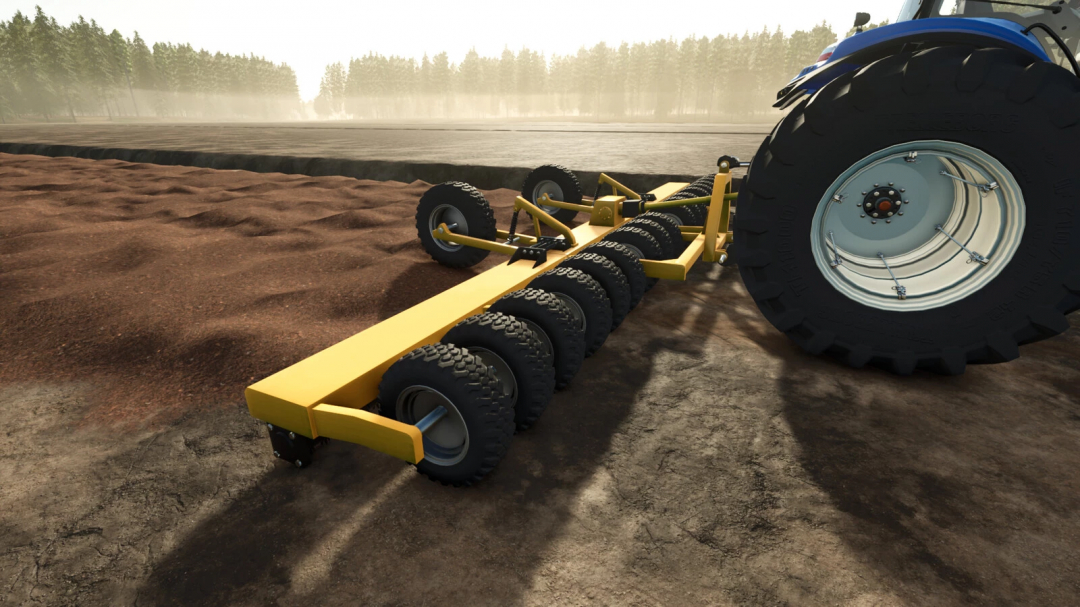 Peat Equipment Pack v1.0.0.0 mod in FS25 showing a yellow agricultural implement in a field.