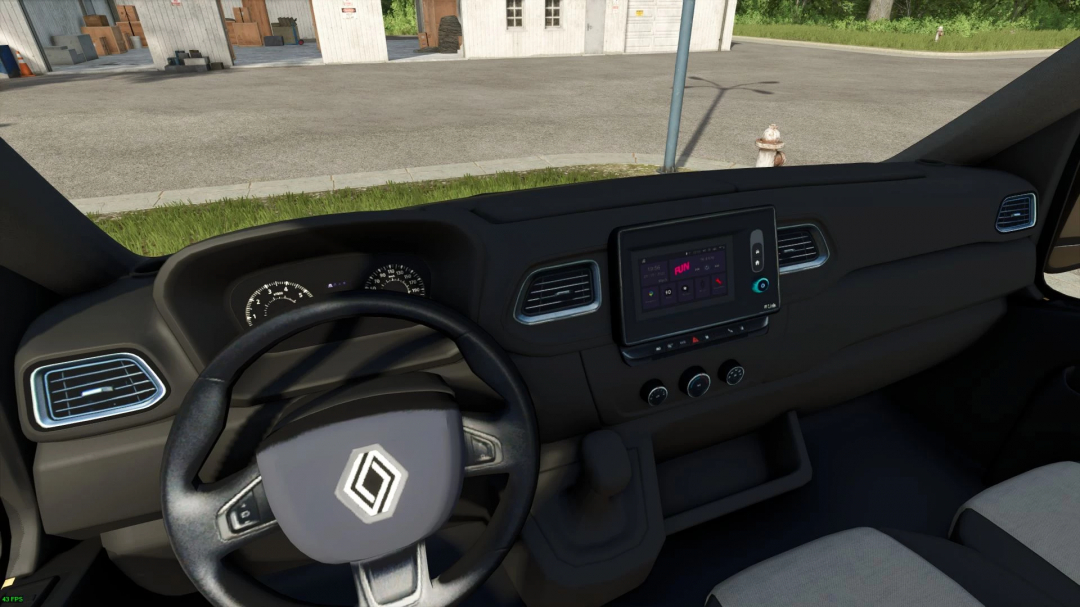 Interior view of Renault Master 2020 La Poste Edit mod in FS25, showcasing the dashboard and steering wheel.