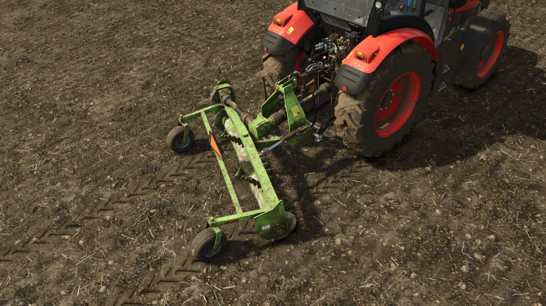 SRW 800 Stone Windrower attached to tractor, a mod for Farming Simulator 25.