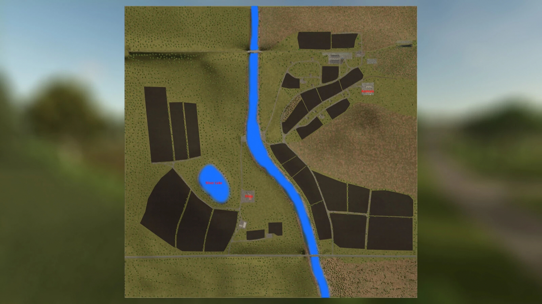 Map of Silver Lake Forest v1.0.0.0 mod for FS25, showing fields, a river, and labeled areas like Silver Lake and shop.