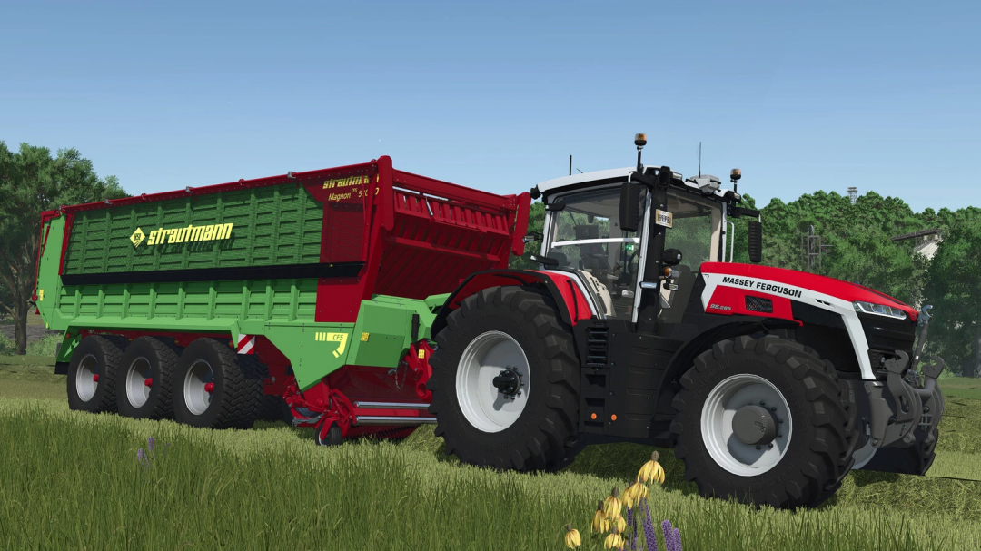 FS25 mod Strautmann Magnon 530 v1.0.0.0 with tractor in grassy field