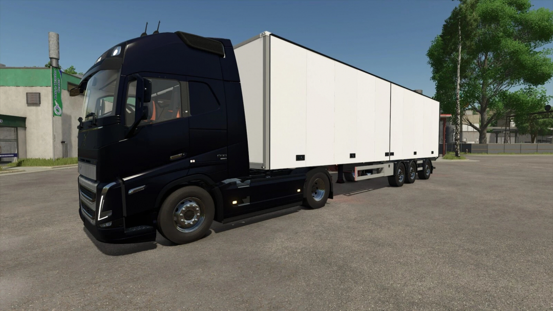 Black truck with white trailer in FS25 Taillift Pack mod