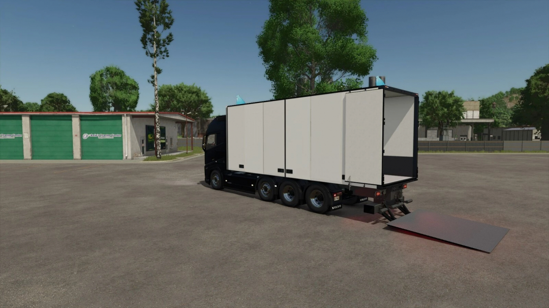 FS25 mod Taillift Pack v1.0.0.0 showing a truck with an extended tail lift in Farming Simulator 25.