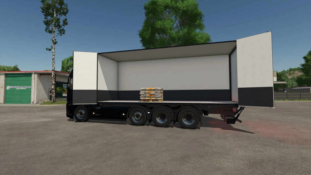 FS25 Taillift Pack mod showing an open trailer with pallets inside.