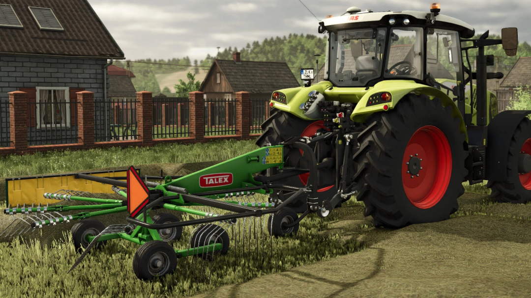 FS25 mod Talex Spyder 360 attached to a tractor in Farming Simulator 25.