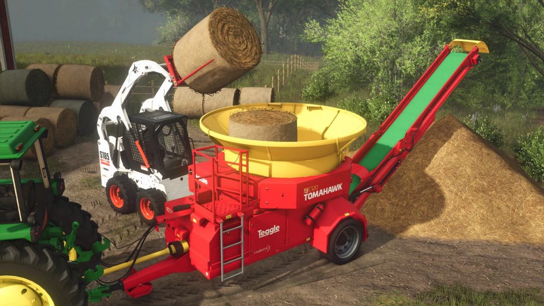 FS25 mod Teagle Tomahawk C120 in action, loading hay bales in Farming Simulator 25.