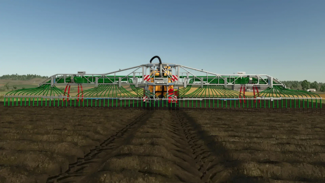 Vogelsang SwingMax 24 mod in Farming Simulator 25 on a field, featuring detailed agricultural machinery.