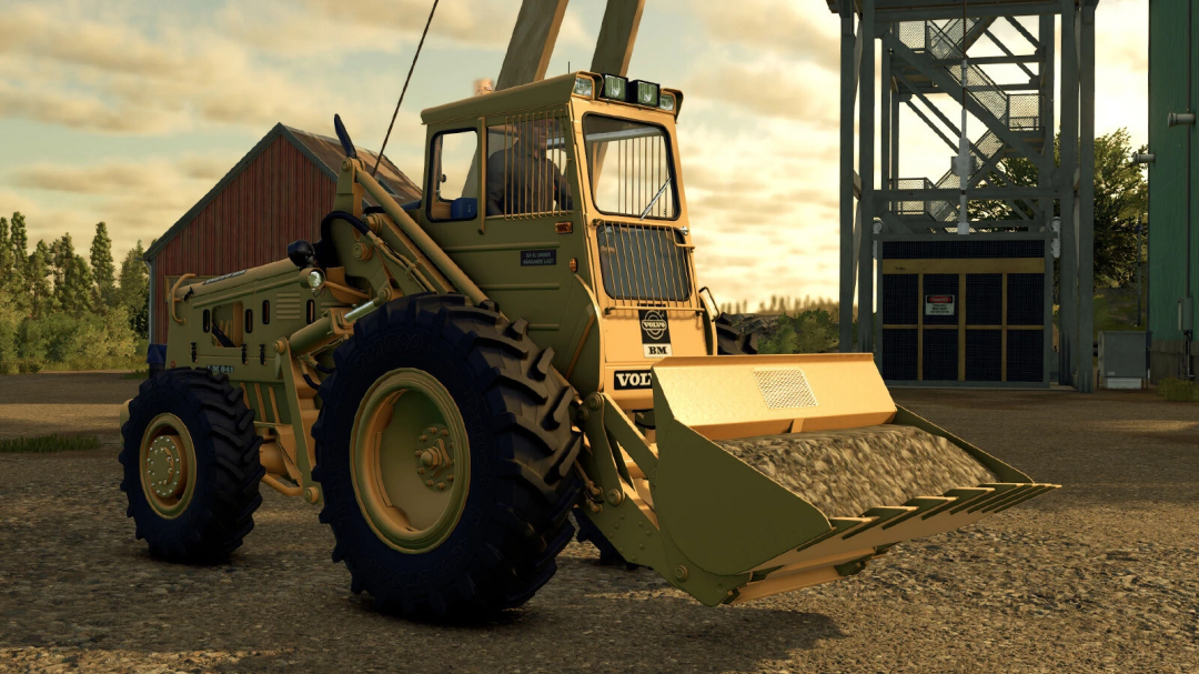 Volvo vehicle in Farming Simulator 25 with FS25 mods, featuring a loader on a farm setting.