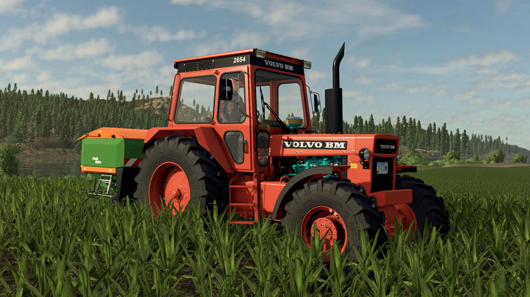 Volvo BM tractor mod from Volvo Pack v1.0.0.0 in Farming Simulator 25, displayed in a lush field.