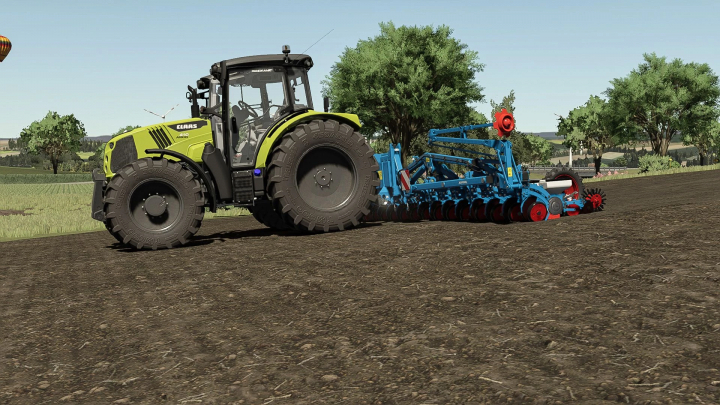 fs25-mods,  FS25 mod featuring a tractor with the 18-row monosem seeder v1.0.0.0 on farmland.