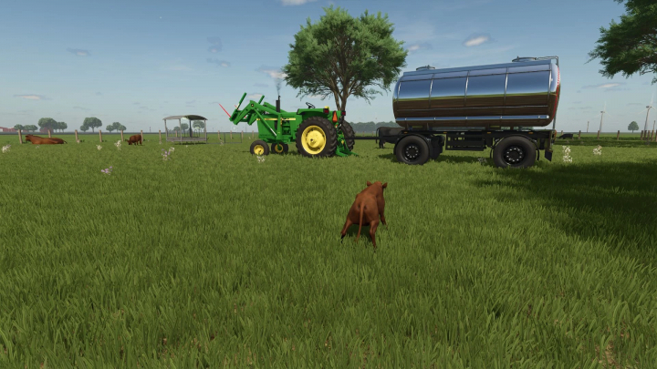 fs25-mods,  FS25 mod Beef Cattle Pasture v1.0.0.0. Shows cows in a grassy field with a tractor and water tanker.